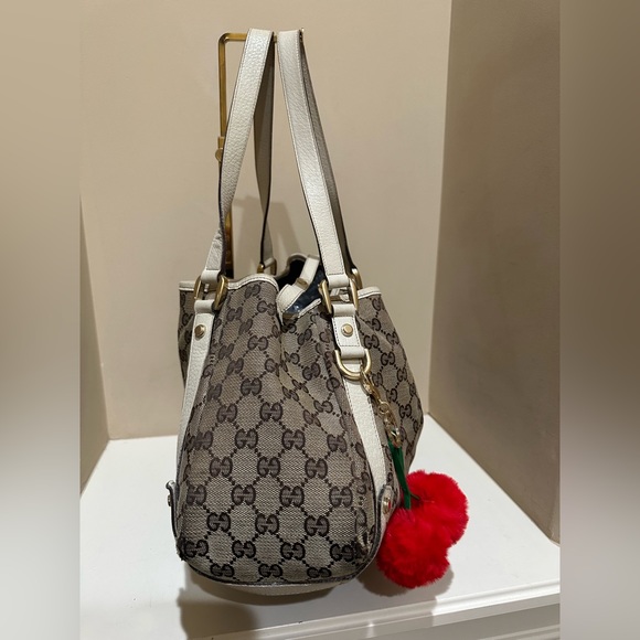 Authentic Gucci Abbey GG Brown Canvas White Leather Handbag - Picture 9 of 15